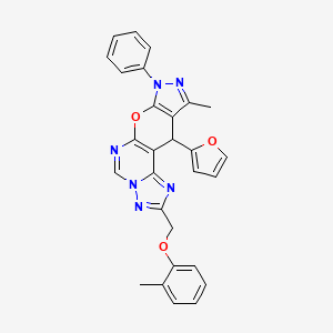 16-(furan-2-yl)-14-methyl-4-[(2-methylphenoxy)methyl]-12-phenyl-10-oxa-3,5,6,8,12,13-hexazatetracyclo[7.7.0.02,6.011,15]hexadeca-1(9),2,4,7,11(15),13-hexaene