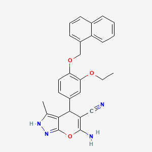 molecular formula C27H24N4O3 B10867350 6-Amino-4-[3-ethoxy-4-(naphthalen-1-ylmethoxy)phenyl]-3-methyl-1,4-dihydropyrano[2,3-c]pyrazole-5-carbonitrile 