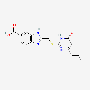 molecular formula C16H16N4O3S B10867368 2-{[(4-hydroxy-6-propylpyrimidin-2-yl)sulfanyl]methyl}-1H-benzimidazole-5-carboxylic acid 