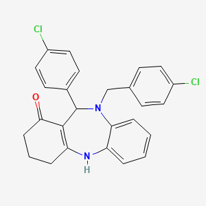 molecular formula C26H22Cl2N2O B10867373 10-(4-chlorobenzyl)-11-(4-chlorophenyl)-2,3,4,5,10,11-hexahydro-1H-dibenzo[b,e][1,4]diazepin-1-one 