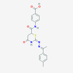 molecular formula C21H20N4O4S B10867457 4-({[(2E)-2-{(2E)-[1-(4-methylphenyl)ethylidene]hydrazinylidene}-4-oxo-1,3-thiazinan-6-yl]carbonyl}amino)benzoic acid 