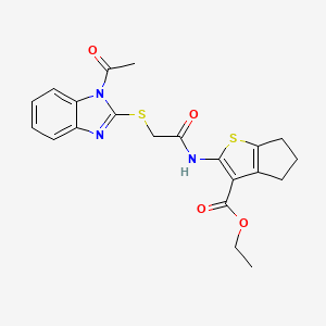 molecular formula C21H21N3O4S2 B10867468 ethyl 2-({[(1-acetyl-1H-benzimidazol-2-yl)sulfanyl]acetyl}amino)-5,6-dihydro-4H-cyclopenta[b]thiophene-3-carboxylate 