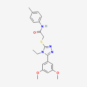 molecular formula C21H24N4O3S B10867543 2-{[5-(3,5-dimethoxyphenyl)-4-ethyl-4H-1,2,4-triazol-3-yl]sulfanyl}-N-(4-methylphenyl)acetamide 