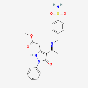 molecular formula C21H22N4O5S B10867558 methyl [(4Z)-5-oxo-1-phenyl-4-{1-[(4-sulfamoylbenzyl)amino]ethylidene}-4,5-dihydro-1H-pyrazol-3-yl]acetate 