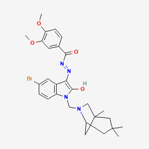 molecular formula C28H33BrN4O4 B10867601 N'-{(3Z)-5-bromo-2-oxo-1-[(1,3,3-trimethyl-6-azabicyclo[3.2.1]oct-6-yl)methyl]-1,2-dihydro-3H-indol-3-ylidene}-3,4-dimethoxybenzohydrazide 