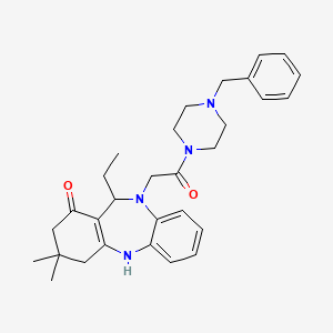 molecular formula C30H38N4O2 B10867603 10-[2-(4-benzylpiperazin-1-yl)-2-oxoethyl]-11-ethyl-3,3-dimethyl-2,3,4,5,10,11-hexahydro-1H-dibenzo[b,e][1,4]diazepin-1-one 