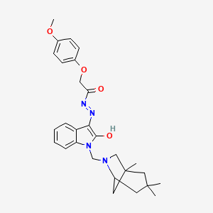 molecular formula C28H34N4O4 B10867625 2-(4-methoxyphenoxy)-N'-{(3Z)-2-oxo-1-[(1,3,3-trimethyl-6-azabicyclo[3.2.1]oct-6-yl)methyl]-1,2-dihydro-3H-indol-3-ylidene}acetohydrazide 