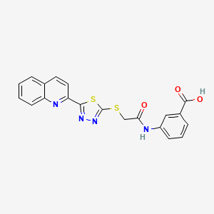 molecular formula C20H14N4O3S2 B10867690 3-[({[5-(Quinolin-2-yl)-1,3,4-thiadiazol-2-yl]sulfanyl}acetyl)amino]benzoic acid 