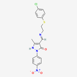 molecular formula C19H17ClN4O3S B10867740 (4E)-4-[({2-[(4-chlorophenyl)sulfanyl]ethyl}amino)methylidene]-5-methyl-2-(4-nitrophenyl)-2,4-dihydro-3H-pyrazol-3-one 