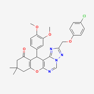 molecular formula C29H27ClN4O5 B10867845 2-[(4-chlorophenoxy)methyl]-12-(3,4-dimethoxyphenyl)-9,9-dimethyl-8,9,10,12-tetrahydro-11H-chromeno[3,2-e][1,2,4]triazolo[1,5-c]pyrimidin-11-one 