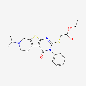 ethyl 2-[(3-oxo-4-phenyl-11-propan-2-yl-8-thia-4,6,11-triazatricyclo[7.4.0.02,7]trideca-1(9),2(7),5-trien-5-yl)sulfanyl]acetate