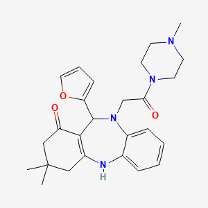 molecular formula C26H32N4O3 B10867972 11-(2-Furyl)-3,3-dimethyl-10-[2-(4-methylpiperazino)-2-oxoethyl]-2,3,4,5,10,11-hexahydro-1H-dibenzo[B,E][1,4]diazepin-1-one 