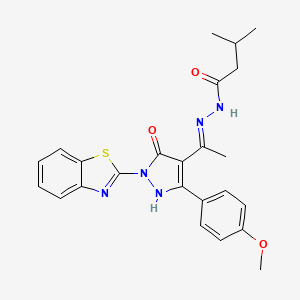 molecular formula C24H25N5O3S B10867997 N'-{(1Z)-1-[1-(1,3-benzothiazol-2-yl)-3-(4-methoxyphenyl)-5-oxo-1,5-dihydro-4H-pyrazol-4-ylidene]ethyl}-3-methylbutanehydrazide 