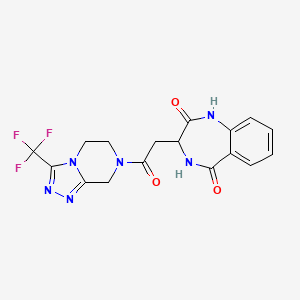 molecular formula C17H15F3N6O3 B10868015 3-{2-oxo-2-[3-(trifluoromethyl)-5,6-dihydro[1,2,4]triazolo[4,3-a]pyrazin-7(8H)-yl]ethyl}-3,4-dihydro-1H-1,4-benzodiazepine-2,5-dione 