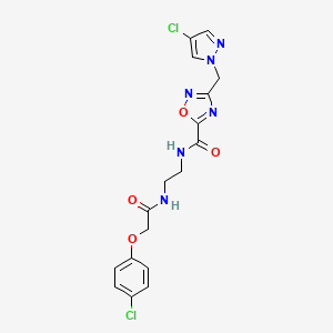 molecular formula C17H16Cl2N6O4 B10868042 N-(2-{[(4-chlorophenoxy)acetyl]amino}ethyl)-3-[(4-chloro-1H-pyrazol-1-yl)methyl]-1,2,4-oxadiazole-5-carboxamide 