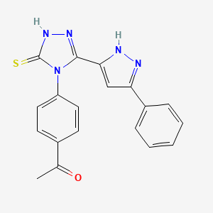 molecular formula C19H15N5OS B10868136 1-{4-[3-(3-phenyl-1H-pyrazol-5-yl)-5-sulfanyl-4H-1,2,4-triazol-4-yl]phenyl}ethanone 