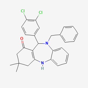 molecular formula C28H26Cl2N2O B10868138 10-benzyl-11-(3,4-dichlorophenyl)-3,3-dimethyl-2,3,4,5,10,11-hexahydro-1H-dibenzo[b,e][1,4]diazepin-1-one 