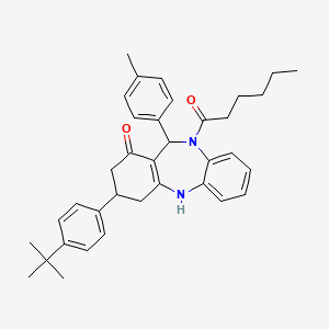 molecular formula C36H42N2O2 B10868149 1-[3-(4-tert-butylphenyl)-1-hydroxy-11-(4-methylphenyl)-2,3,4,11-tetrahydro-10H-dibenzo[b,e][1,4]diazepin-10-yl]hexan-1-one 