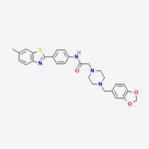 molecular formula C28H28N4O3S B10868177 2-[4-(1,3-benzodioxol-5-ylmethyl)piperazin-1-yl]-N-[4-(6-methyl-1,3-benzothiazol-2-yl)phenyl]acetamide 