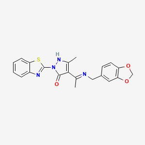 molecular formula C21H18N4O3S B10868232 (4Z)-4-{1-[(1,3-benzodioxol-5-ylmethyl)amino]ethylidene}-2-(1,3-benzothiazol-2-yl)-5-methyl-2,4-dihydro-3H-pyrazol-3-one 