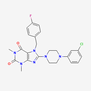 molecular formula C24H24ClFN6O2 B10868239 8-[4-(3-chlorophenyl)piperazin-1-yl]-7-(4-fluorobenzyl)-1,3-dimethyl-3,7-dihydro-1H-purine-2,6-dione 