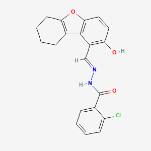 molecular formula C20H17ClN2O3 B10868272 2-Chloro-N'~1~-[(2-hydroxy-6,7,8,9-tetrahydrodibenzo[B,D]furan-1-YL)methylene]benzohydrazide 