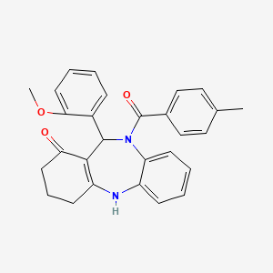 molecular formula C28H26N2O3 B10868287 11-(2-methoxyphenyl)-10-(4-methylbenzoyl)-2,3,4,5,10,11-hexahydro-1H-dibenzo[b,e][1,4]diazepin-1-one 