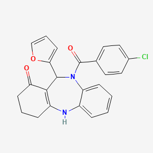 molecular formula C24H19ClN2O3 B10868294 10-(4-chlorobenzoyl)-11-(2-furyl)-2,3,4,5,10,11-hexahydro-1H-dibenzo[b,e][1,4]diazepin-1-one 