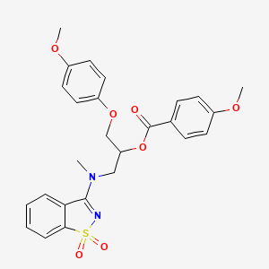 molecular formula C26H26N2O7S B10868350 1-[(1,1-Dioxido-1,2-benzothiazol-3-yl)(methyl)amino]-3-(4-methoxyphenoxy)propan-2-yl 4-methoxybenzoate 