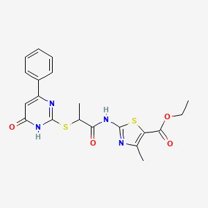 Ethyl 4-methyl-2-({2-[(6-oxo-4-phenyl-1,6-dihydropyrimidin-2-yl)sulfanyl]propanoyl}amino)-1,3-thiazole-5-carboxylate