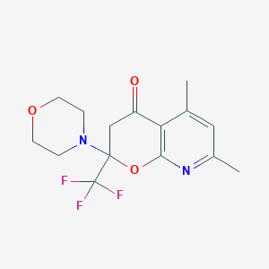 molecular formula C15H17F3N2O3 B10868378 5,7-dimethyl-2-(morpholin-4-yl)-2-(trifluoromethyl)-2,3-dihydro-4H-pyrano[2,3-b]pyridin-4-one 