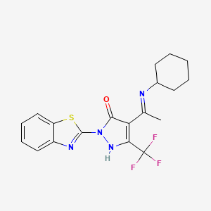 (4E)-2-(1,3-benzothiazol-2-yl)-4-[1-(cyclohexylamino)ethylidene]-5-(trifluoromethyl)-2,4-dihydro-3H-pyrazol-3-one