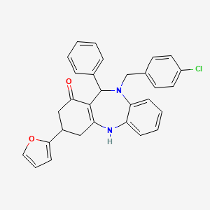 molecular formula C30H25ClN2O2 B10868520 10-(4-chlorobenzyl)-3-(2-furyl)-11-phenyl-2,3,4,5,10,11-hexahydro-1H-dibenzo[b,e][1,4]diazepin-1-one 