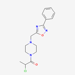 molecular formula C16H19ClN4O2 B10868579 2-Chloro-1-{4-[(3-phenyl-1,2,4-oxadiazol-5-YL)methyl]piperazino}-1-propanone 