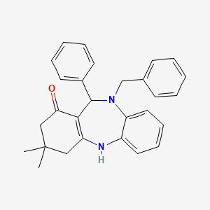 molecular formula C28H28N2O B10868670 10-benzyl-3,3-dimethyl-11-phenyl-2,3,4,5,10,11-hexahydro-1H-dibenzo[b,e][1,4]diazepin-1-one 