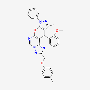 molecular formula C31H26N6O3 B10868677 16-(2-methoxyphenyl)-14-methyl-4-[(4-methylphenoxy)methyl]-12-phenyl-10-oxa-3,5,6,8,12,13-hexazatetracyclo[7.7.0.02,6.011,15]hexadeca-1(9),2,4,7,11(15),13-hexaene 