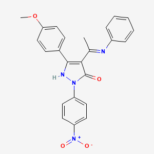 molecular formula C24H20N4O4 B10868686 5-(4-methoxyphenyl)-2-(4-nitrophenyl)-4-[(1E)-N-phenylethanimidoyl]-1,2-dihydro-3H-pyrazol-3-one 