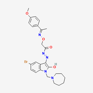 N'-[(3Z)-1-(azepan-1-ylmethyl)-5-bromo-2-oxo-1,2-dihydro-3H-indol-3-ylidene]-2-({[(1E)-1-(4-methoxyphenyl)ethylidene]amino}oxy)acetohydrazide