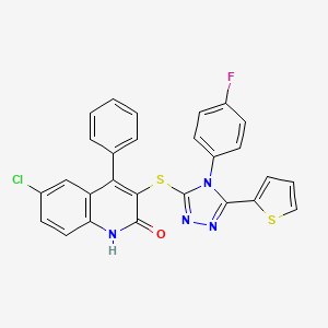 molecular formula C27H16ClFN4OS2 B10868813 6-chloro-3-{[4-(4-fluorophenyl)-5-(thiophen-2-yl)-4H-1,2,4-triazol-3-yl]sulfanyl}-4-phenylquinolin-2(1H)-one 