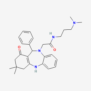 molecular formula C28H36N4O2 B10868824 N-[3-(dimethylamino)propyl]-2-(3,3-dimethyl-1-oxo-11-phenyl-1,2,3,4,5,11-hexahydro-10H-dibenzo[b,e][1,4]diazepin-10-yl)acetamide 