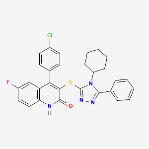 molecular formula C29H24ClFN4OS B10868971 4-(4-chlorophenyl)-3-[(4-cyclohexyl-5-phenyl-4H-1,2,4-triazol-3-yl)sulfanyl]-6-fluoroquinolin-2-ol 