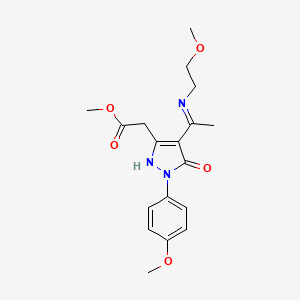 molecular formula C18H23N3O5 B10869045 methyl [(4Z)-4-{1-[(2-methoxyethyl)amino]ethylidene}-1-(4-methoxyphenyl)-5-oxo-4,5-dihydro-1H-pyrazol-3-yl]acetate 