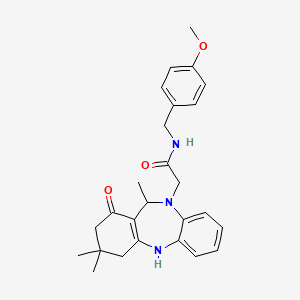 molecular formula C26H31N3O3 B10869108 N-(4-methoxybenzyl)-2-(3,3,11-trimethyl-1-oxo-1,2,3,4,5,11-hexahydro-10H-dibenzo[b,e][1,4]diazepin-10-yl)acetamide 