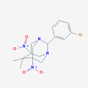 molecular formula C16H19BrN4O4 B10869145 1,3-Diazatricyclo[3.3.1.1(3,7)]decane, 2-(3-bromophenyl)-6,6-dimethyl-5,7-dinitro- 