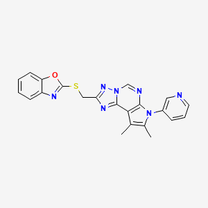 molecular formula C22H17N7OS B10869167 1,3-Benzoxazol-2-YL {[8,9-dimethyl-7-(3-pyridyl)-7H-pyrrolo[3,2-E][1,2,4]triazolo[1,5-C]pyrimidin-2-YL]methyl} sulfide 