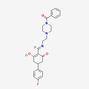 5-(4-Fluorophenyl)-2-[({2-[4-(phenylcarbonyl)piperazin-1-yl]ethyl}amino)methylidene]cyclohexane-1,3-dione