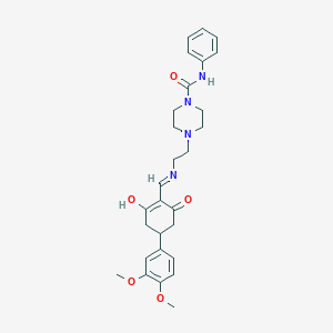 molecular formula C28H34N4O5 B10869196 4-[2-({[4-(3,4-dimethoxyphenyl)-2,6-dioxocyclohexylidene]methyl}amino)ethyl]-N-phenylpiperazine-1-carboxamide 