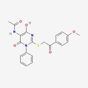 molecular formula C21H19N3O5S B10869356 N-(6-hydroxy-2-{[2-(4-methoxyphenyl)-2-oxoethyl]sulfanyl}-4-oxo-1-phenyl-1,4-dihydropyrimidin-5-yl)acetamide 