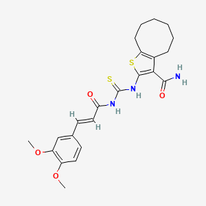 molecular formula C23H27N3O4S2 B10869372 2-({[(2E)-3-(3,4-dimethoxyphenyl)prop-2-enoyl]carbamothioyl}amino)-4,5,6,7,8,9-hexahydrocycloocta[b]thiophene-3-carboxamide 