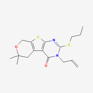 molecular formula C17H22N2O2S2 B10869469 12,12-dimethyl-4-prop-2-enyl-5-propylsulfanyl-11-oxa-8-thia-4,6-diazatricyclo[7.4.0.02,7]trideca-1(9),2(7),5-trien-3-one 